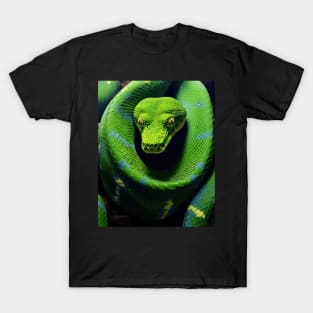 Vivid Realism: The Green Mamba in Oil T-Shirt